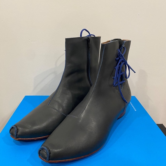 John Fluevog NORTHWOOD LE TUBE BLUE GREY LEATHER BOOT - Picture 6 of 6